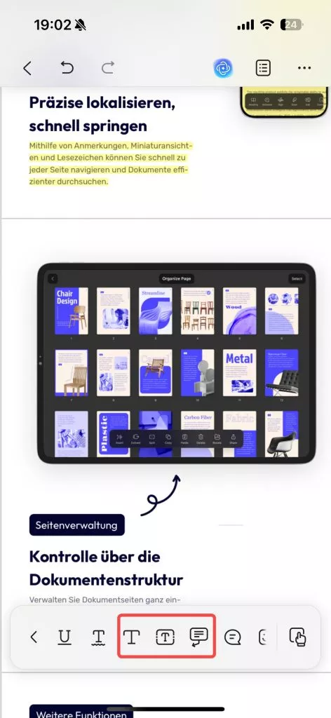 Textwerkzeuge auswählen iOS