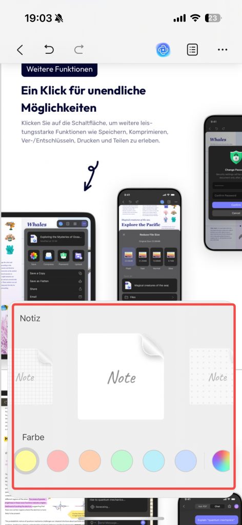 Klicken Sie auf Notizen