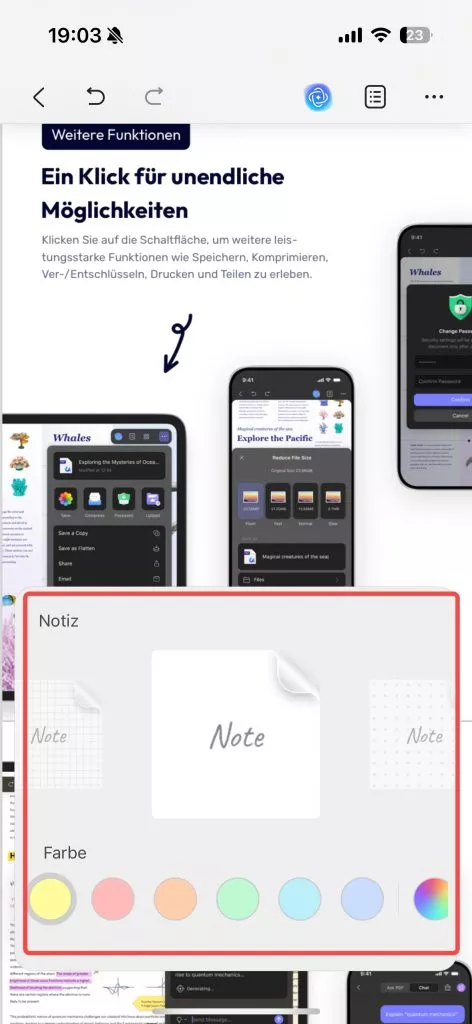Klicken Sie auf Notizen