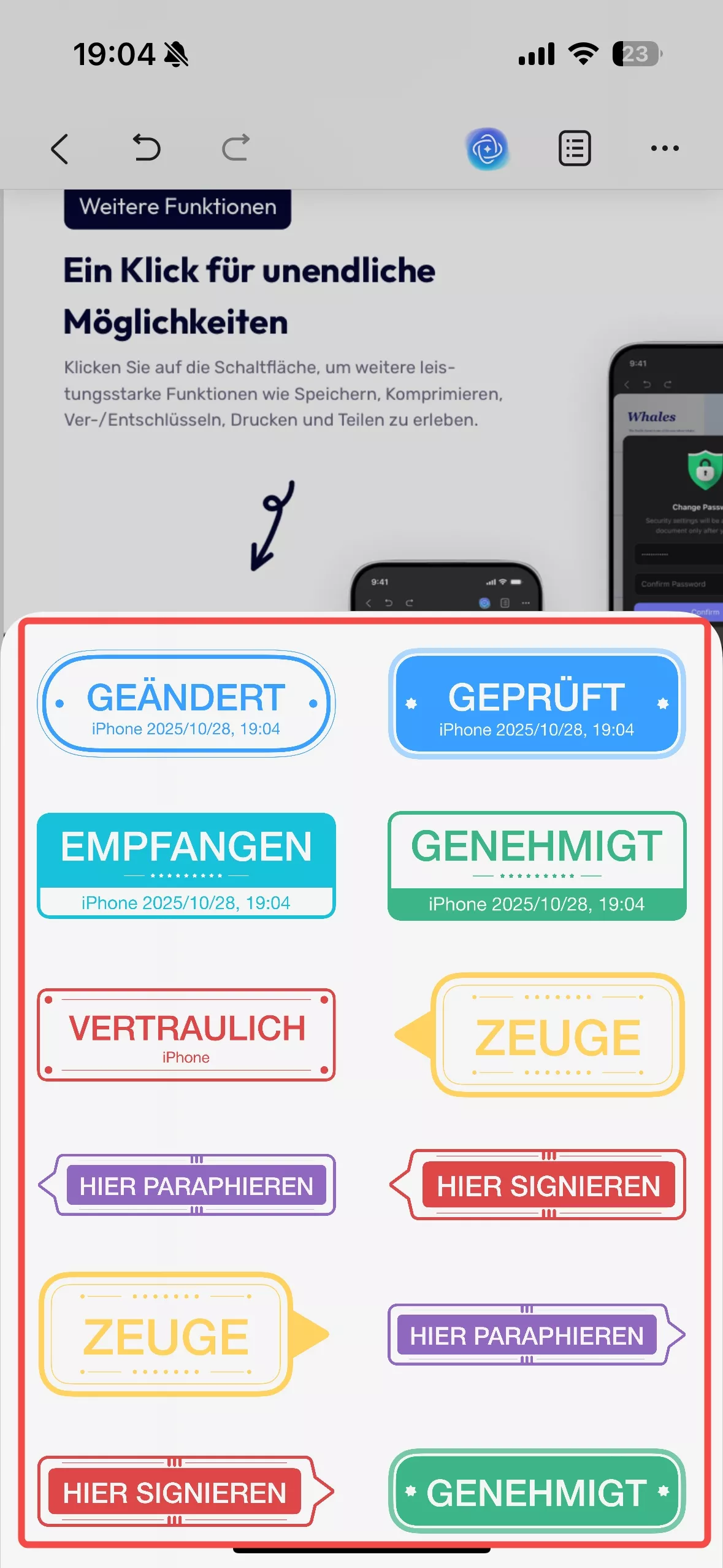 Stempel auswählen iOS