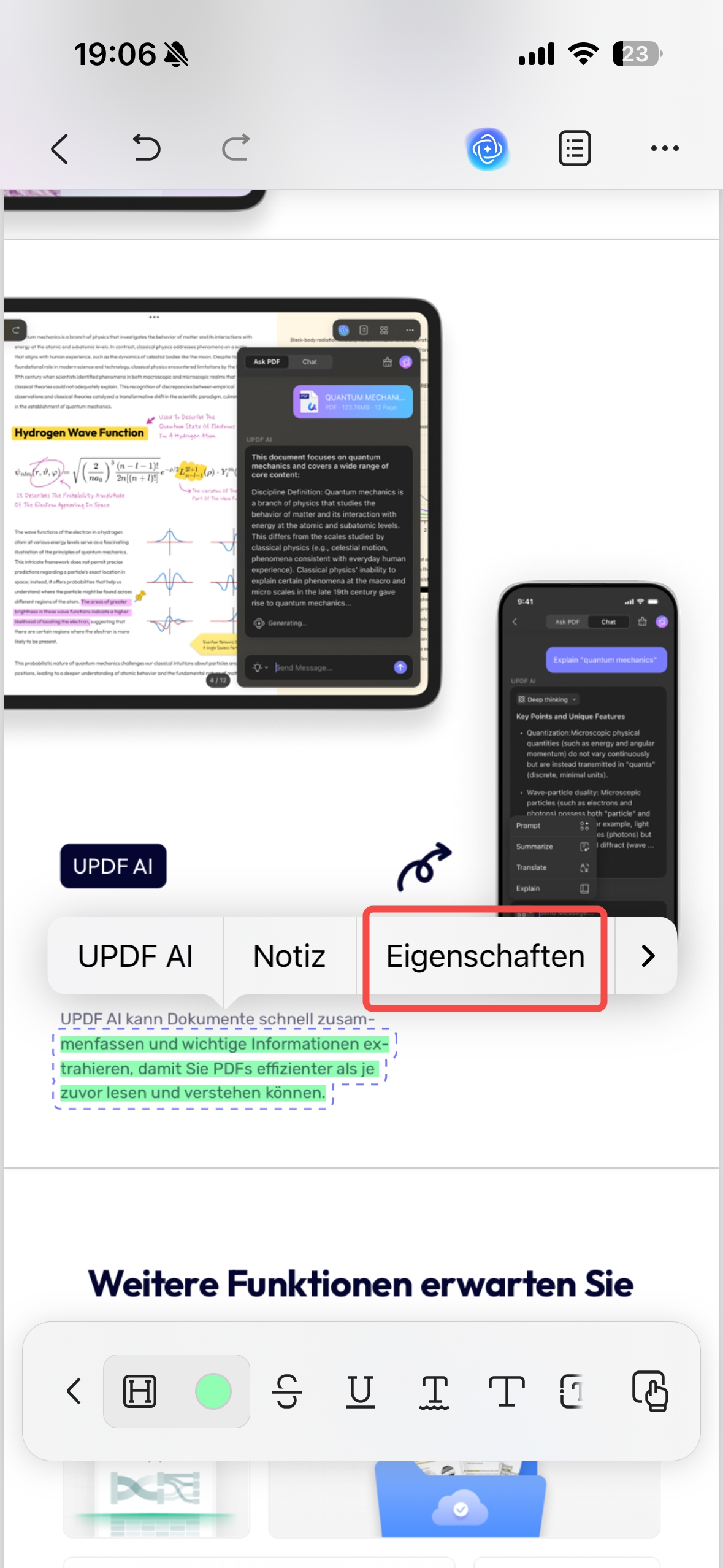 Eigenschaften anklicken