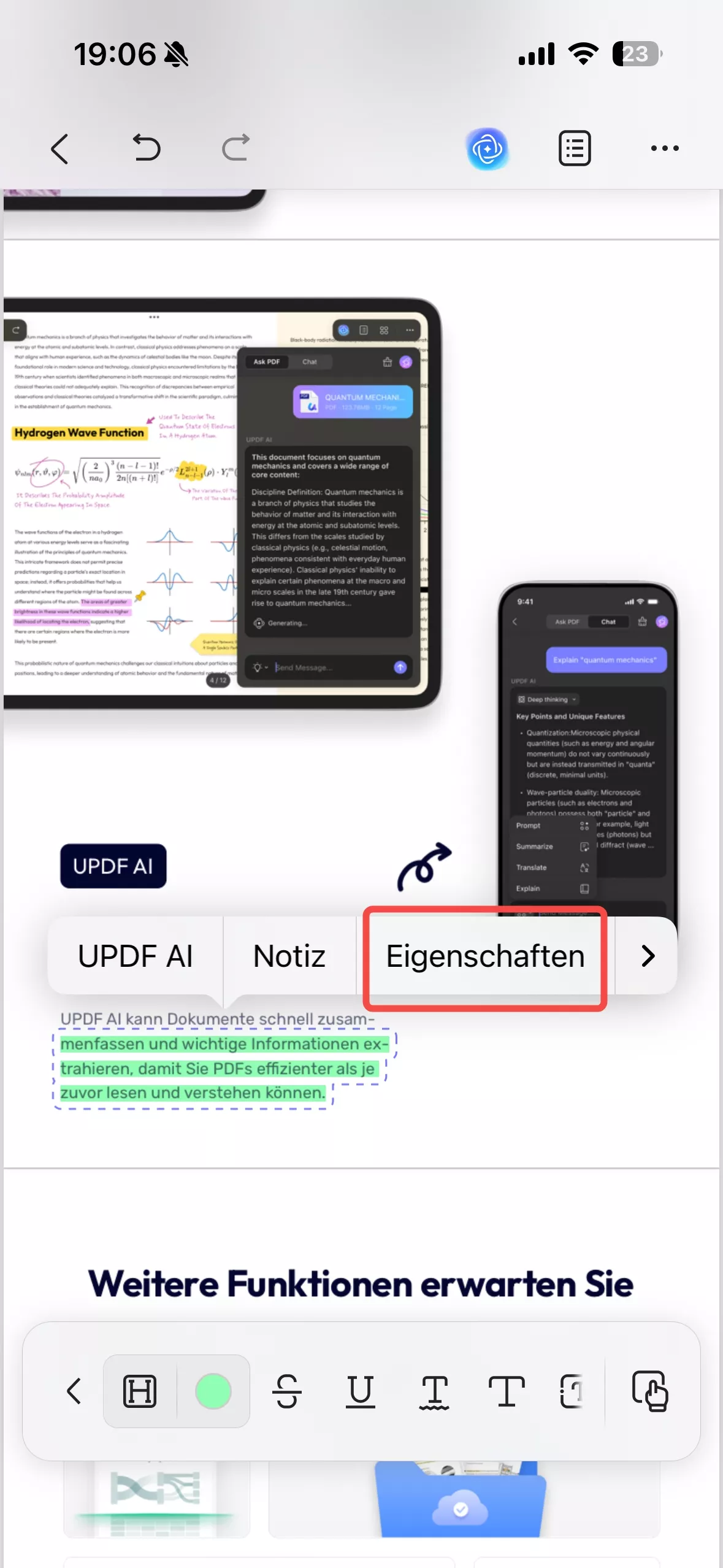 Eigenschaften anklicken