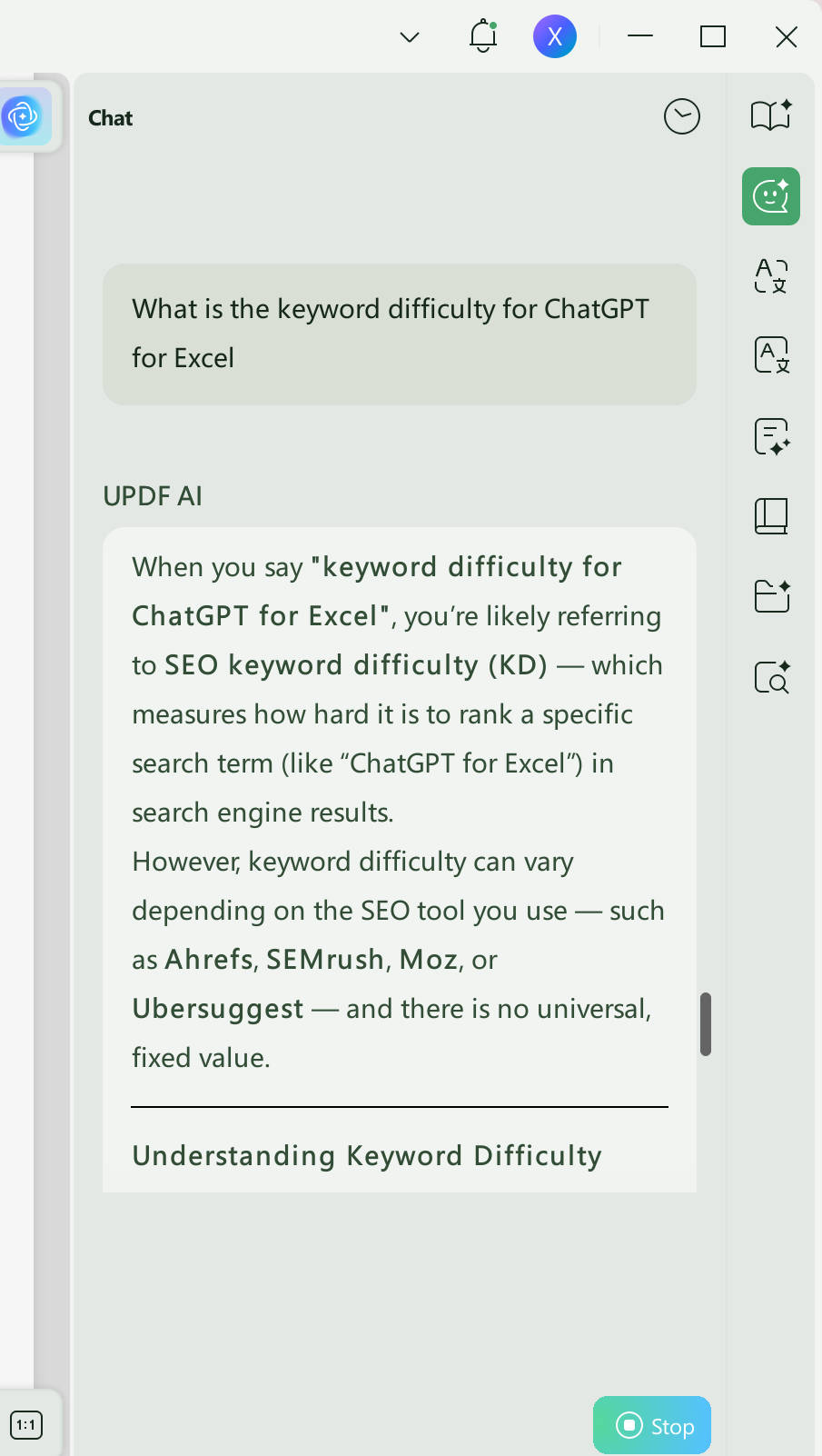 Ask UPDF AI ChatGPT questions for Excel.
