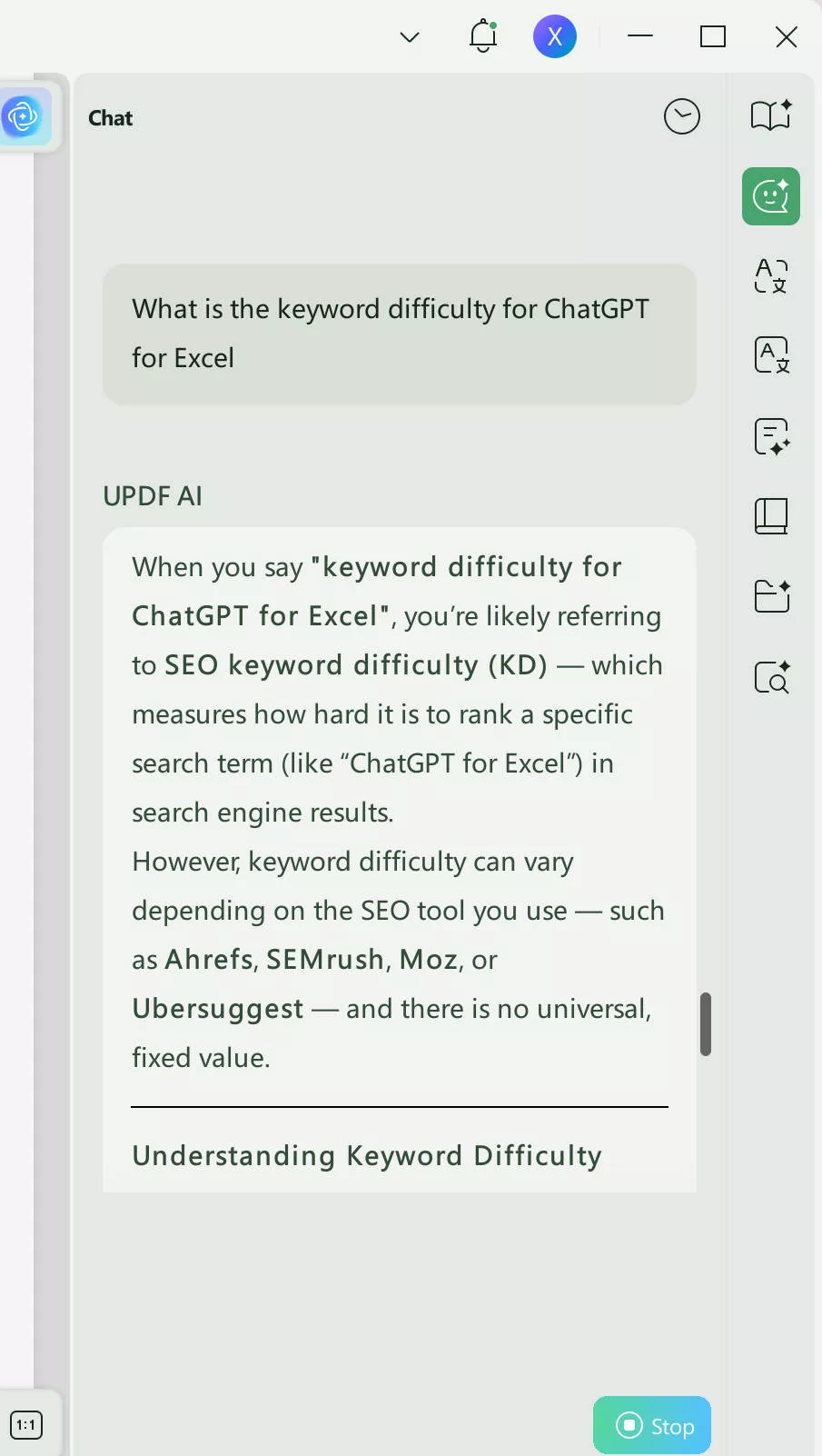 Ask UPDF AI ChatGPT questions for Excel.