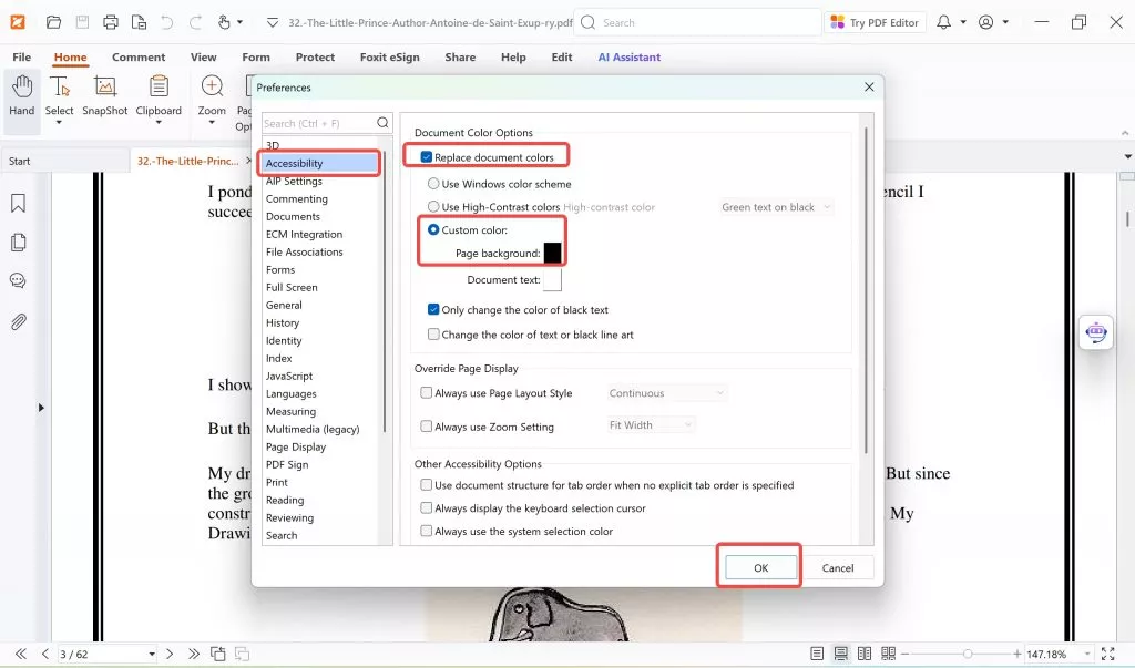 choose a dark color on foxit pdf reader