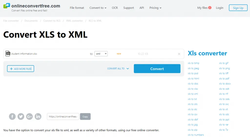 convertir xls en xml