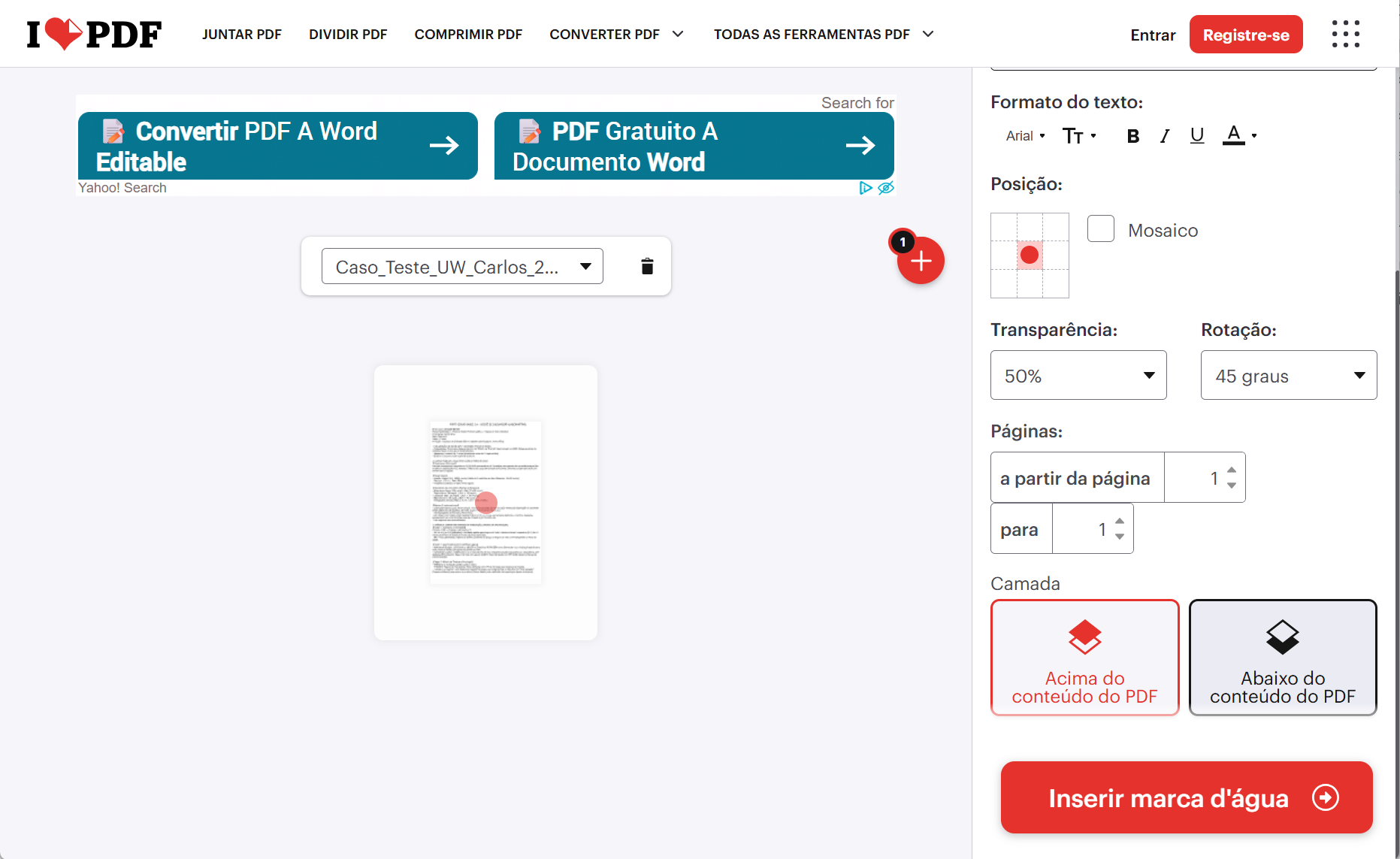 colocar marca d água em pdf no ilovepdf