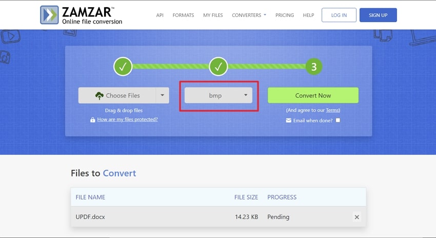 convert doc to bmp online via zamzar
