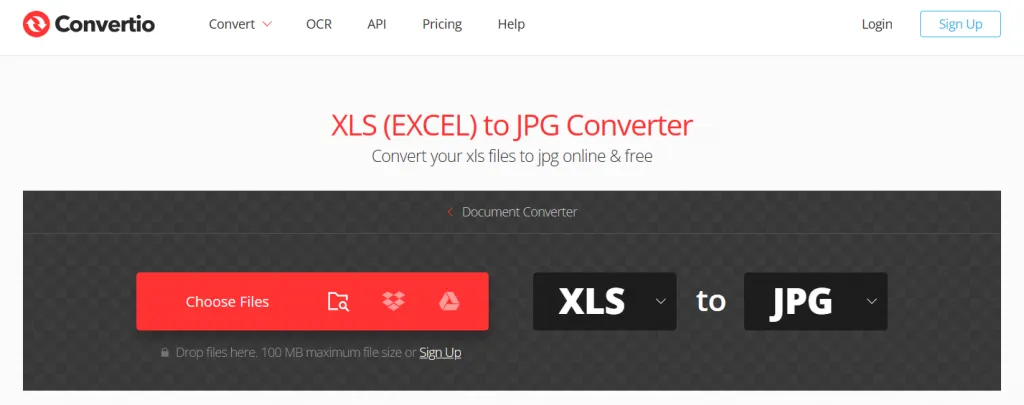 Convert Excel to JPG Online Via Convertio