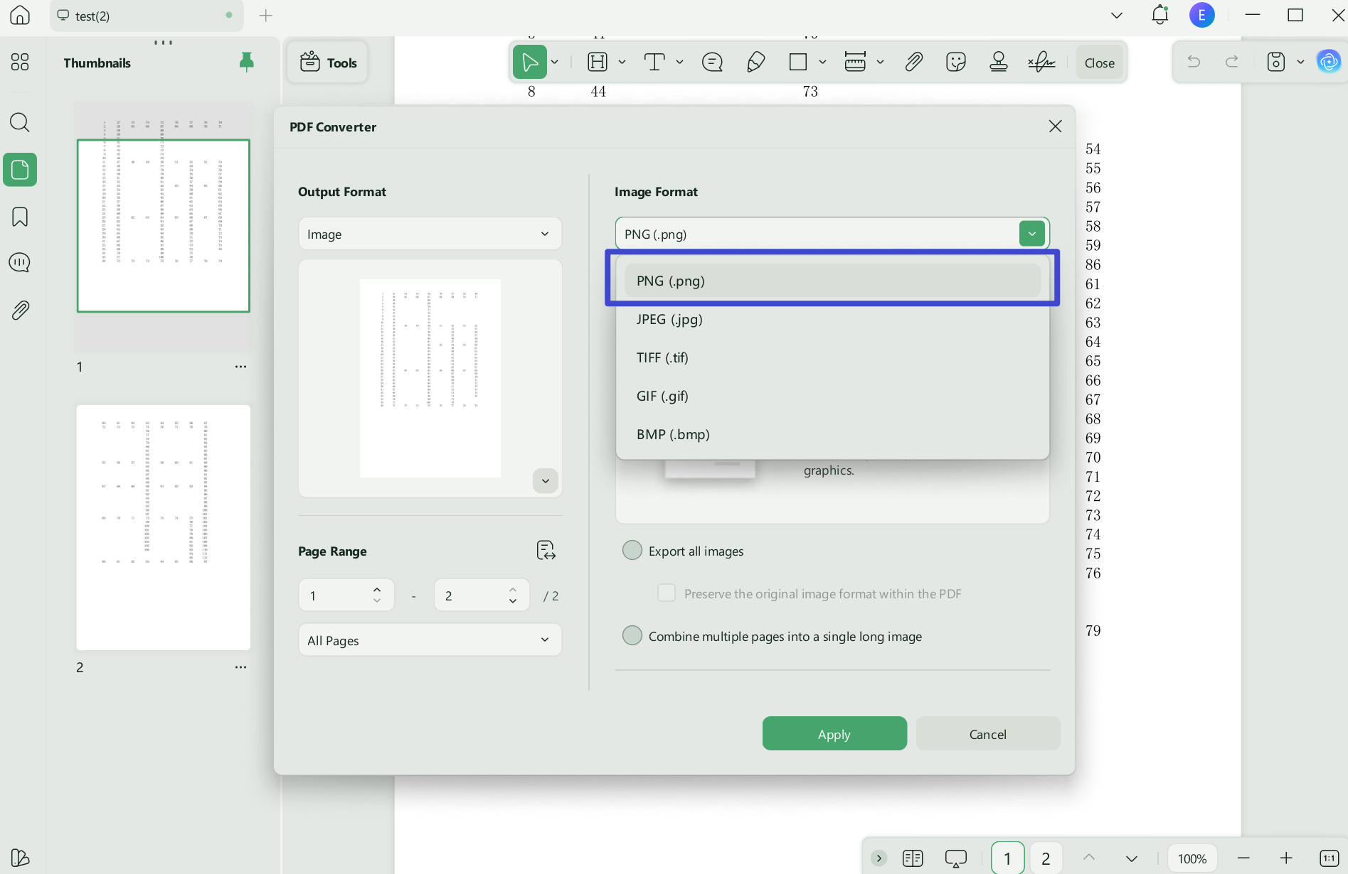 Export pdf to png using updf on windows