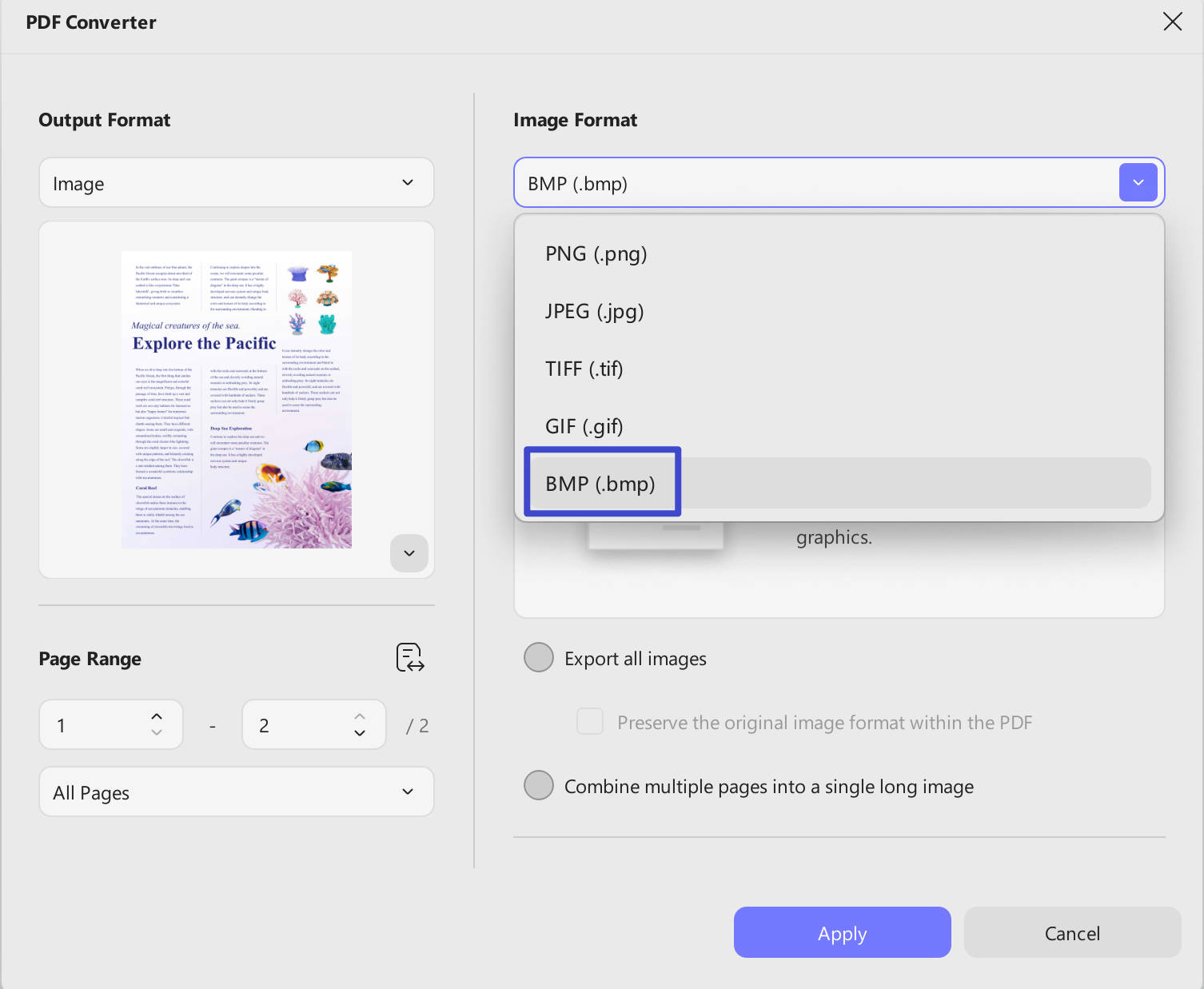 Convert PDF to image to convert word to BMP using UPDF