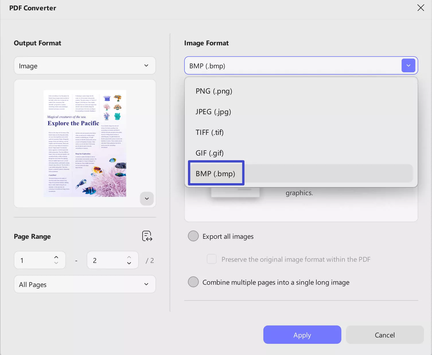 Convert PDF to image to convert word to BMP using UPDF