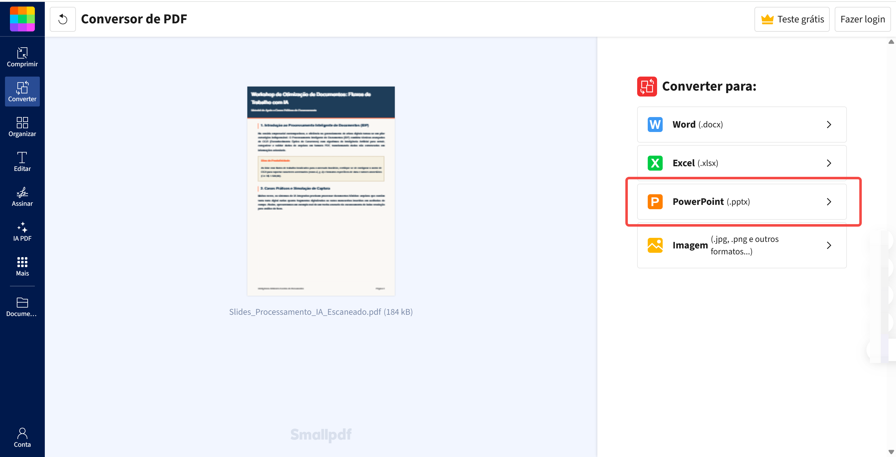 converter pdf em ppt com smallpdf