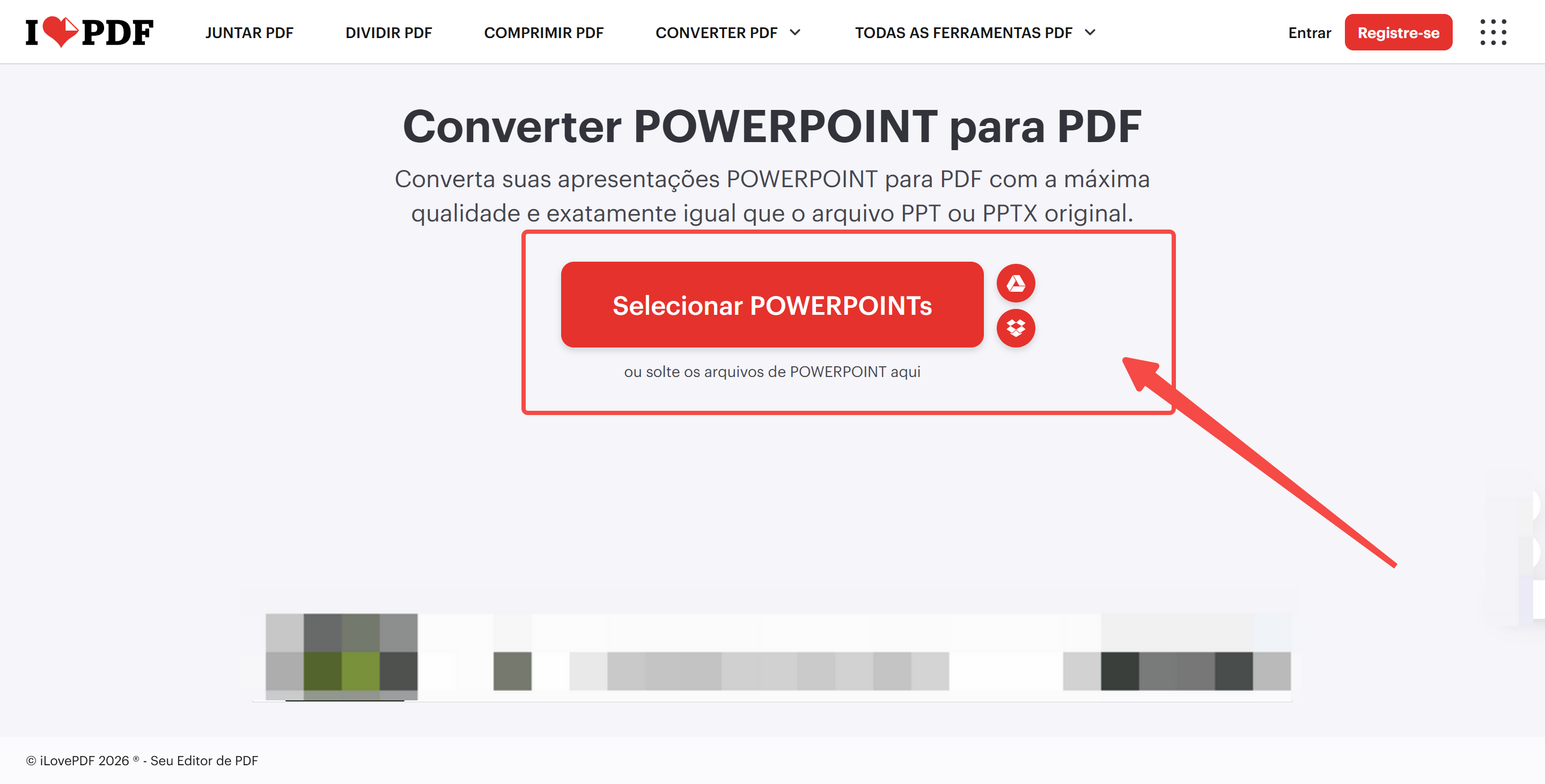 Selecionar POWERPOINTs no ilovePDF