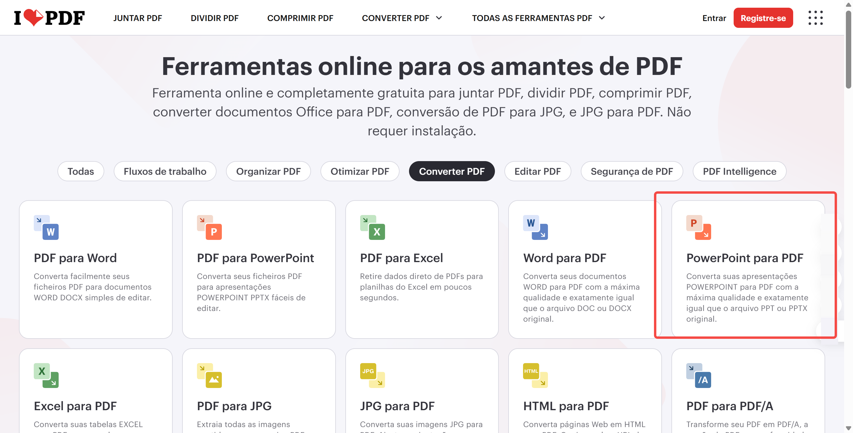 converter ppt para pdf com ilovepdf