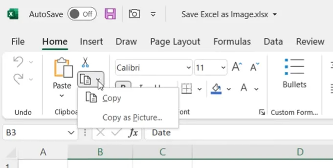 Copy as image in excel