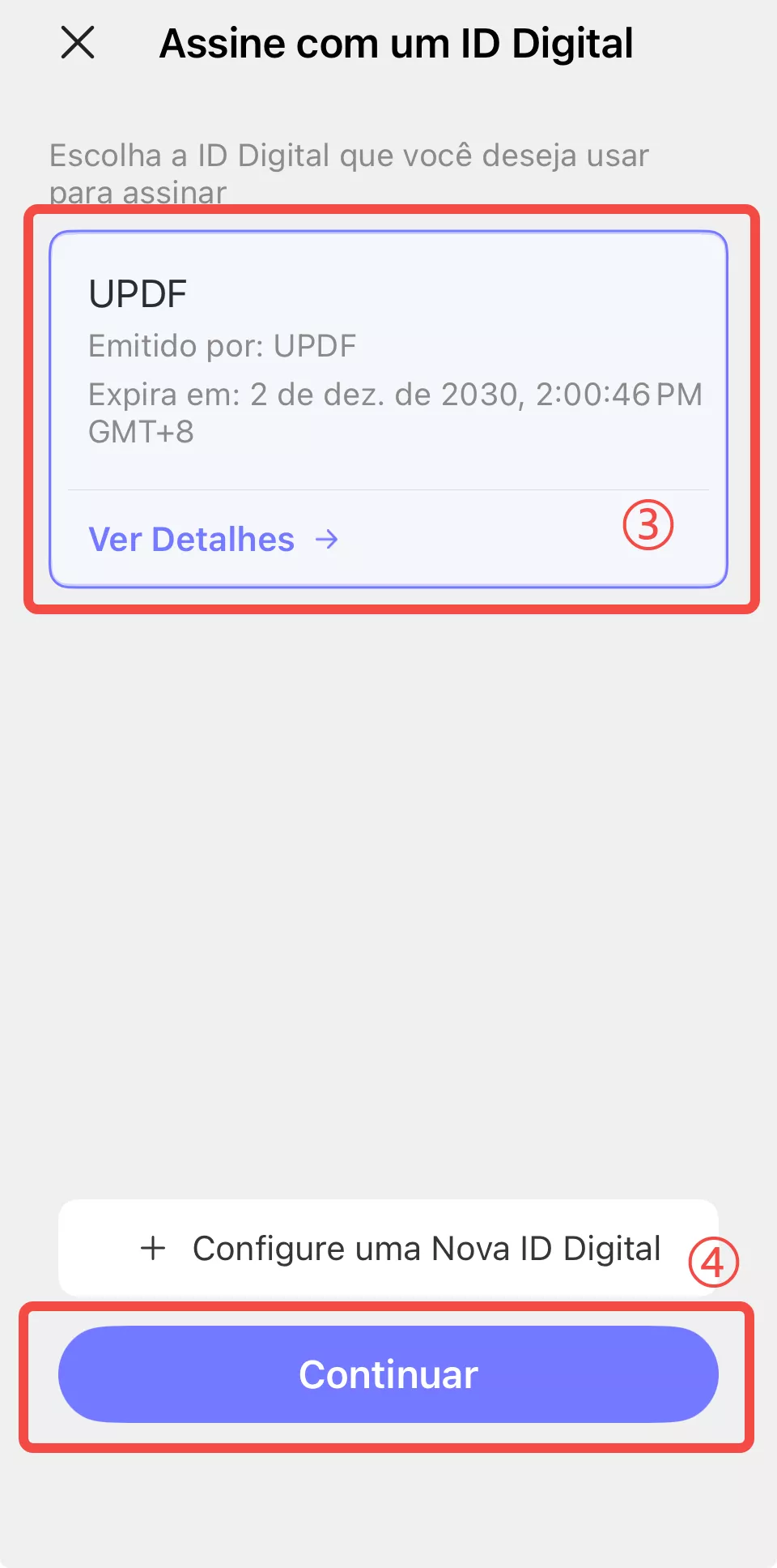 assine com um id digital