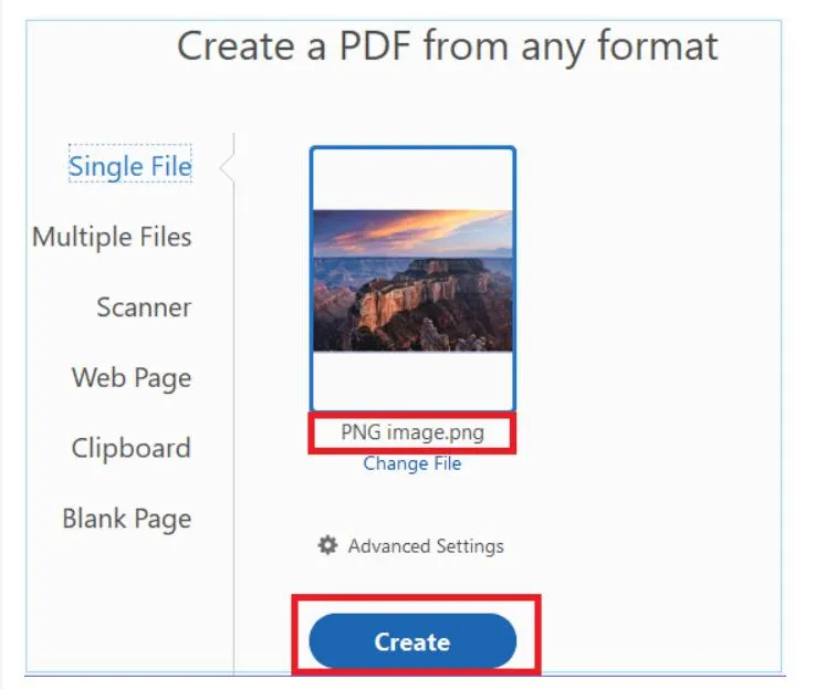Click on the "Create" button to convert PNG to PDF