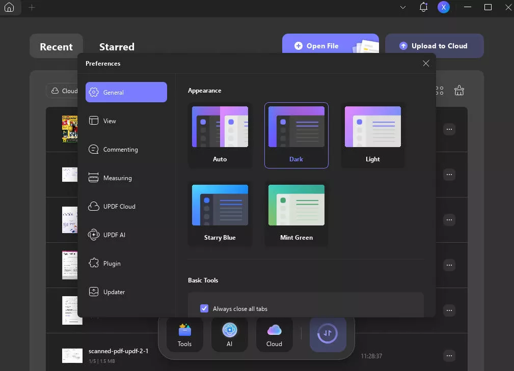 Dark mode in UPDF on Windows