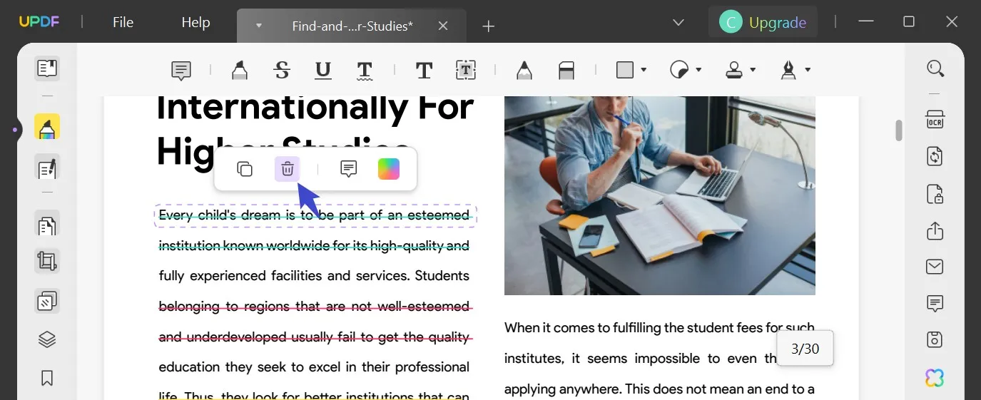 how to remove strikethrough in pdf