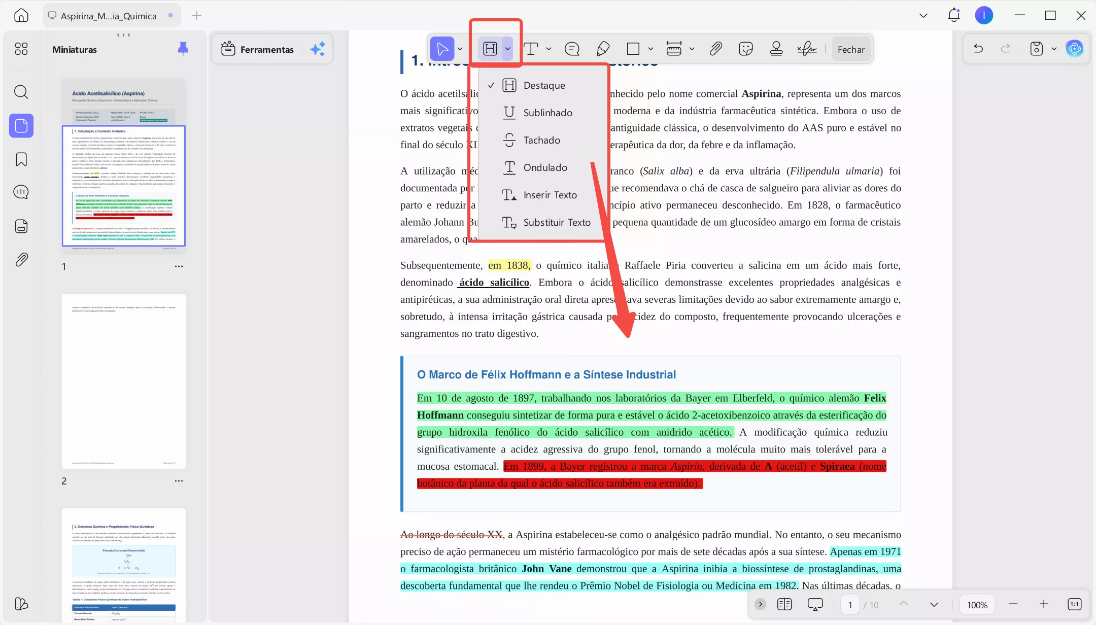 destacar textos, usar sublinhado e usar tachado no pdf com updf