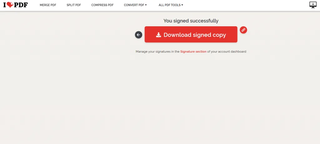 Click on "Download Signed Copy" button on iLovePDF