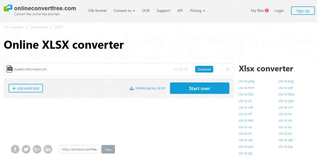download your XML file in Onlineconvertfree