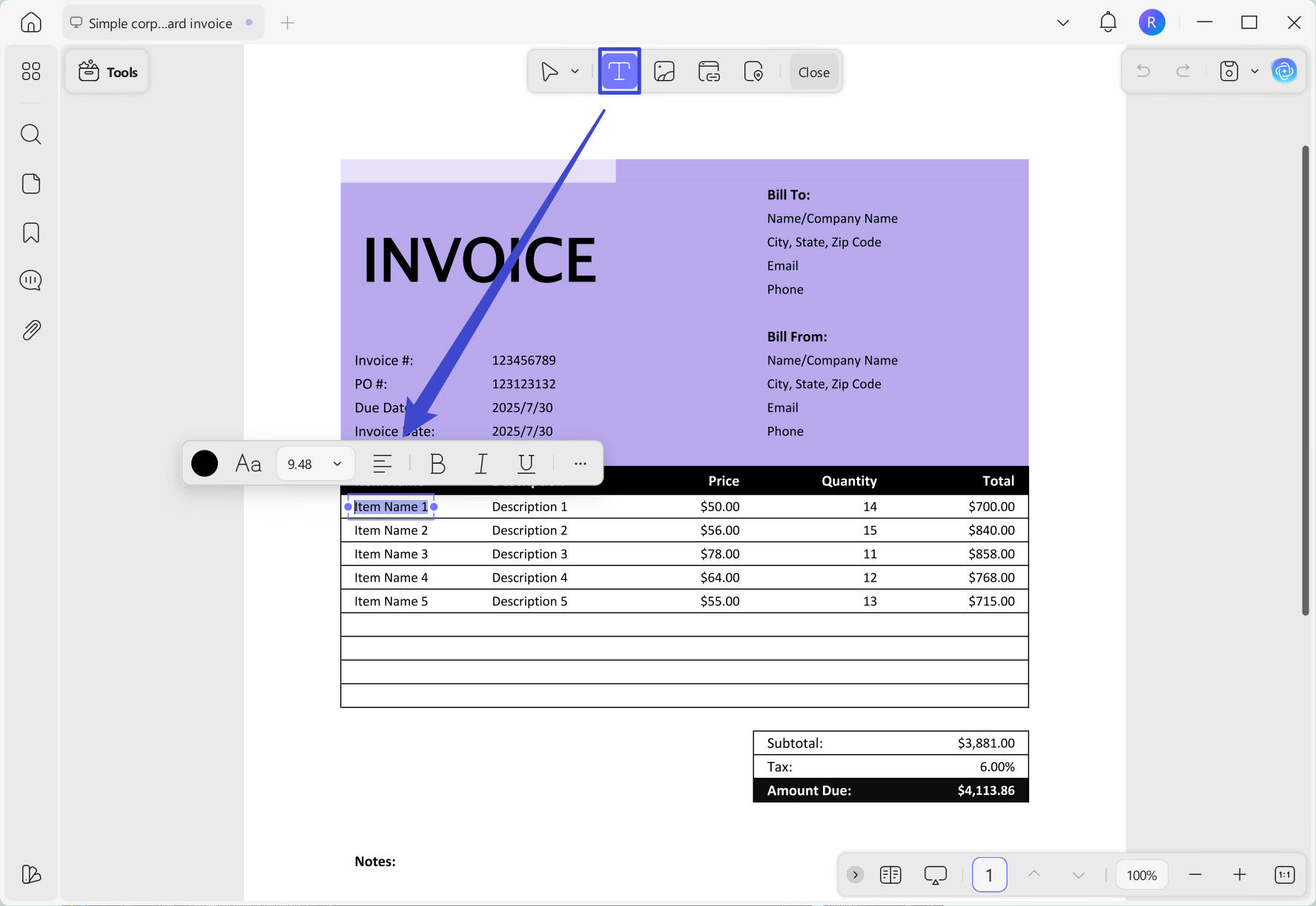 edit bill text updf windows