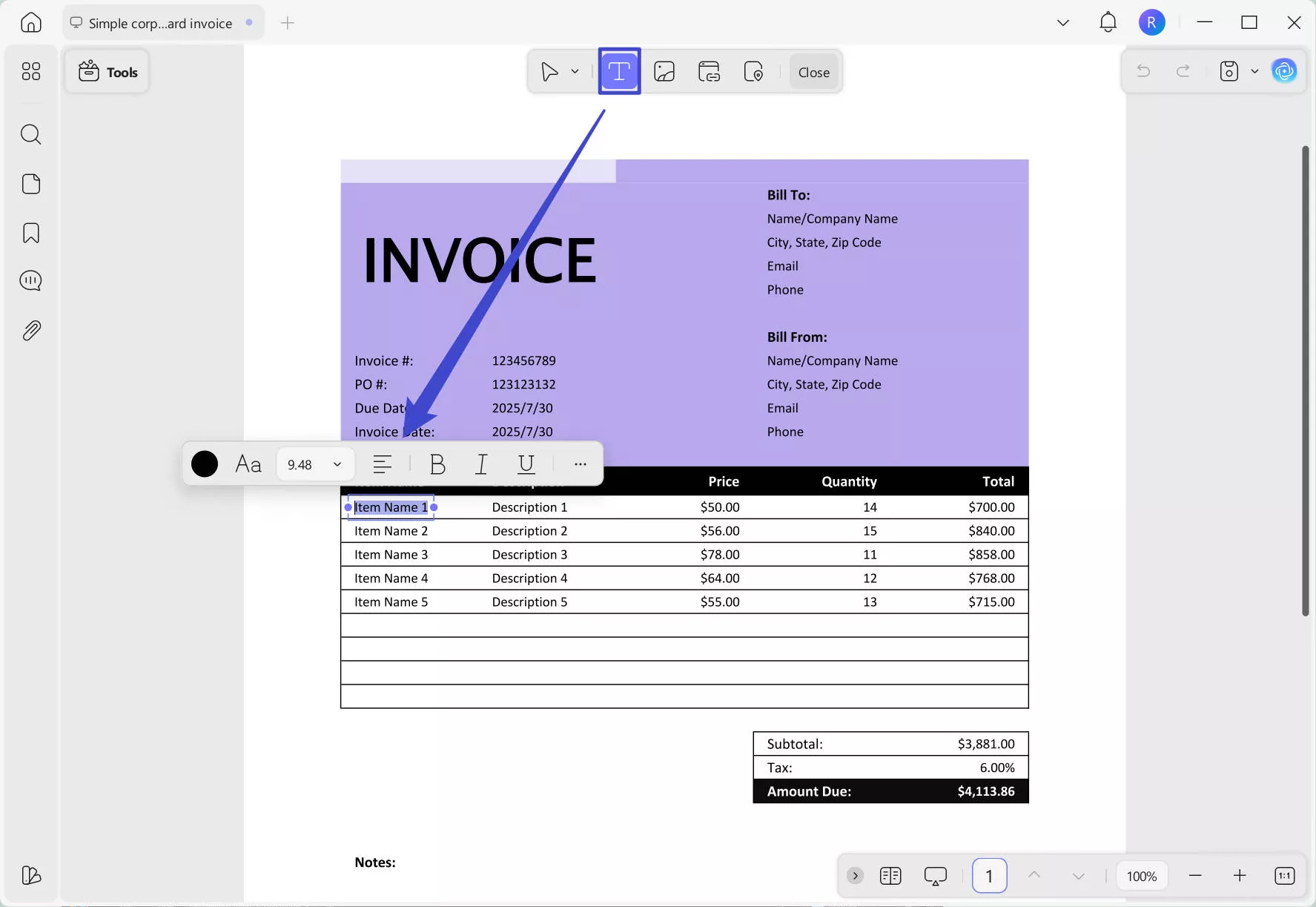 edit bill text updf windows