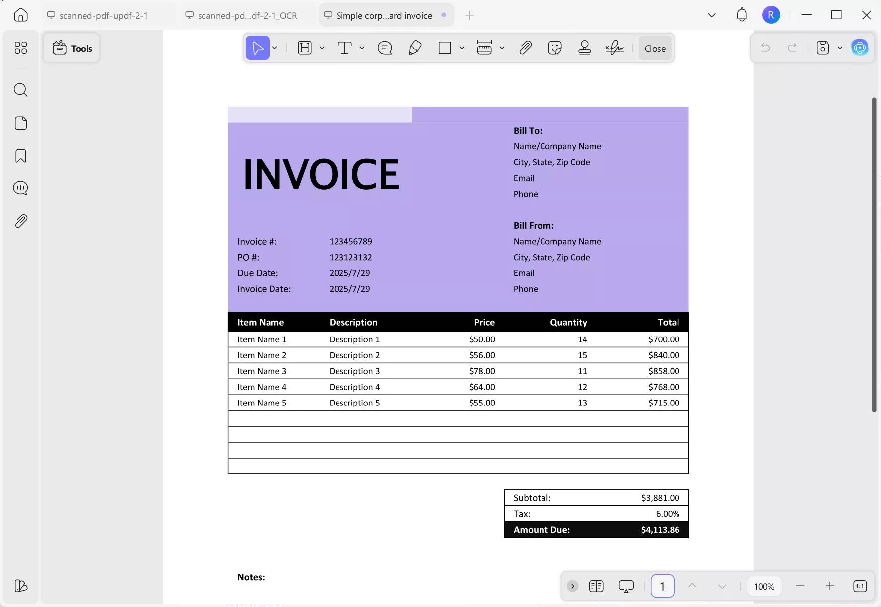 edit bill with updf windows