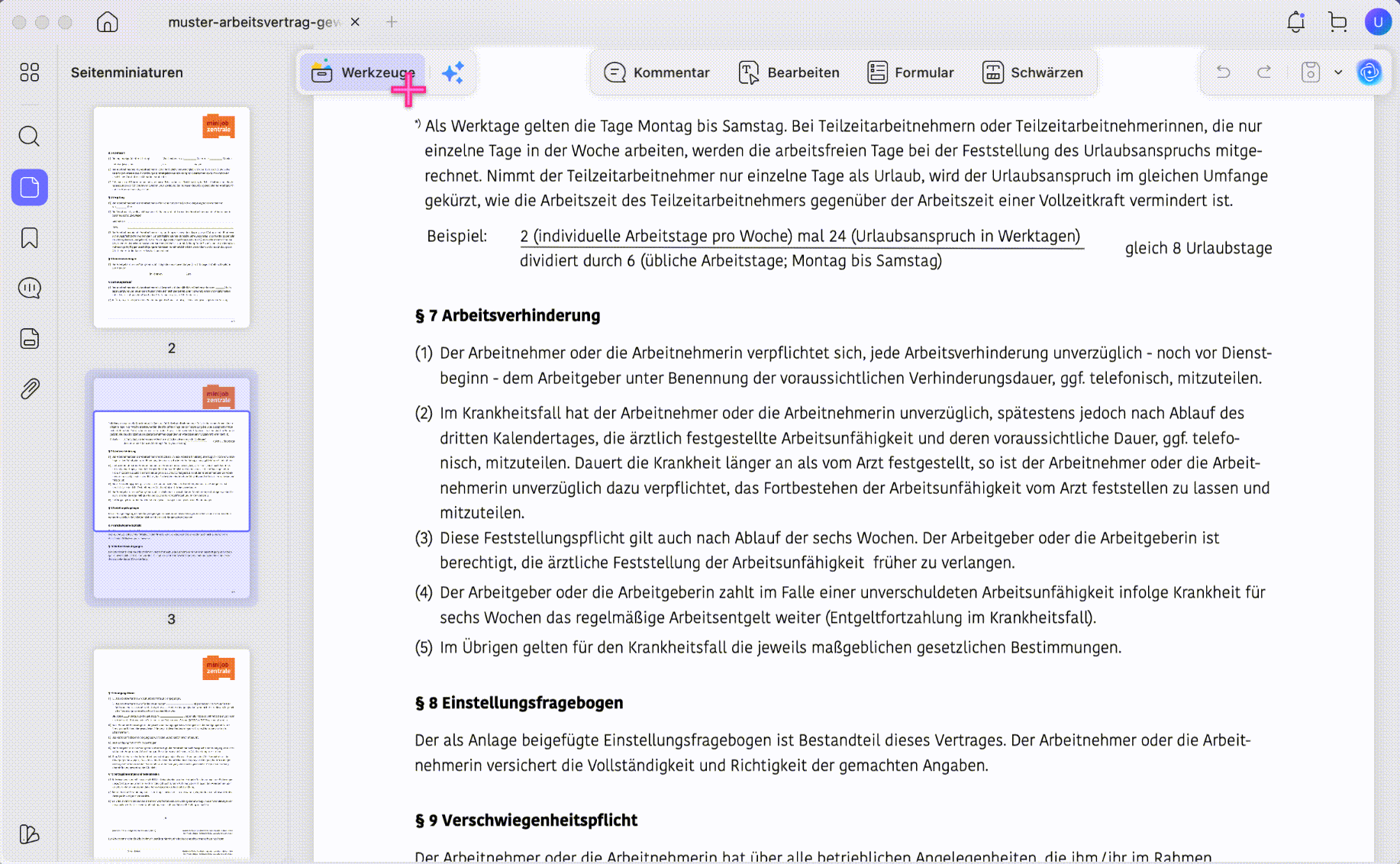 Text im Hauptdokument bearbeiten