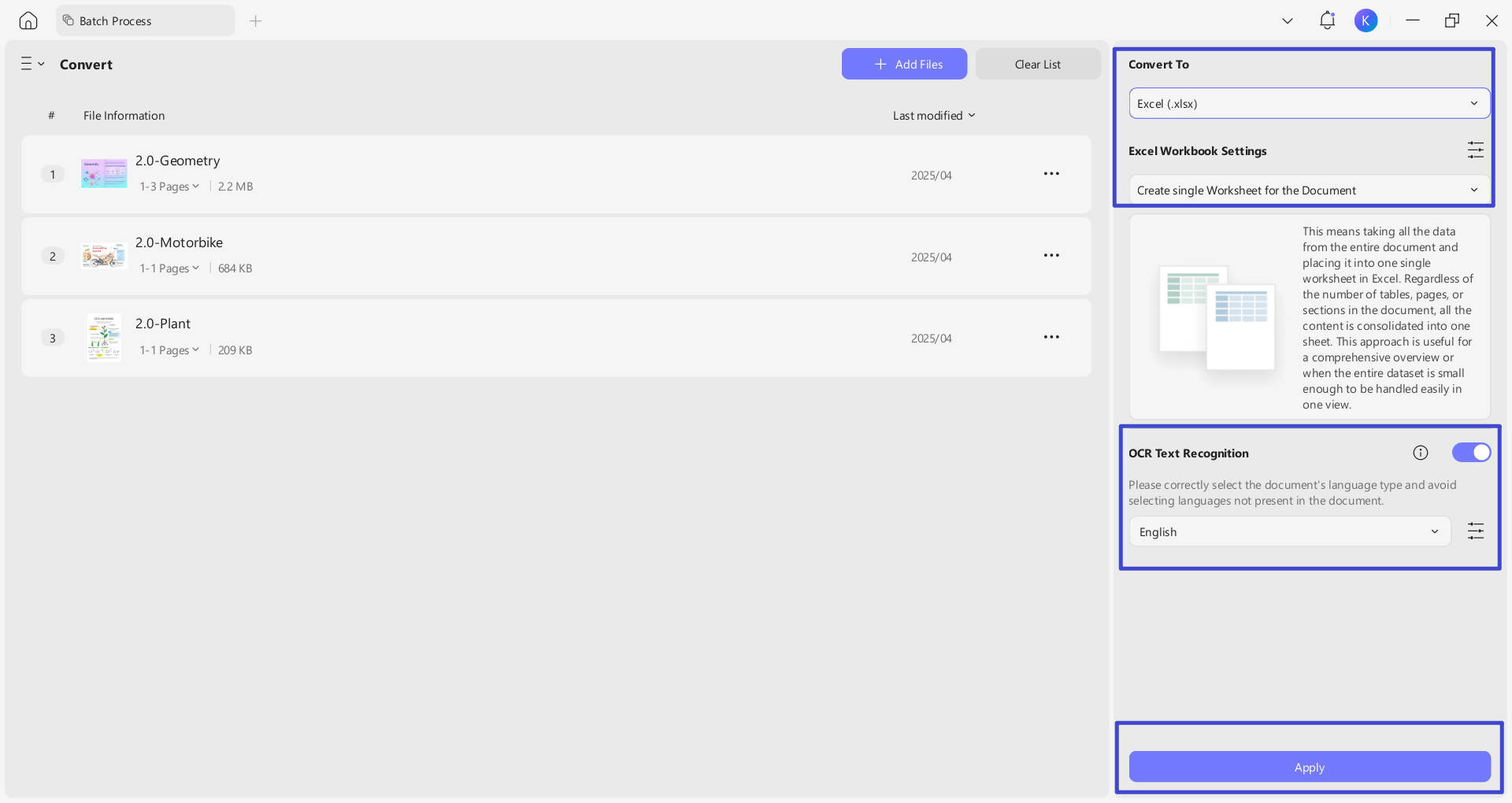 enable ocr in batch process