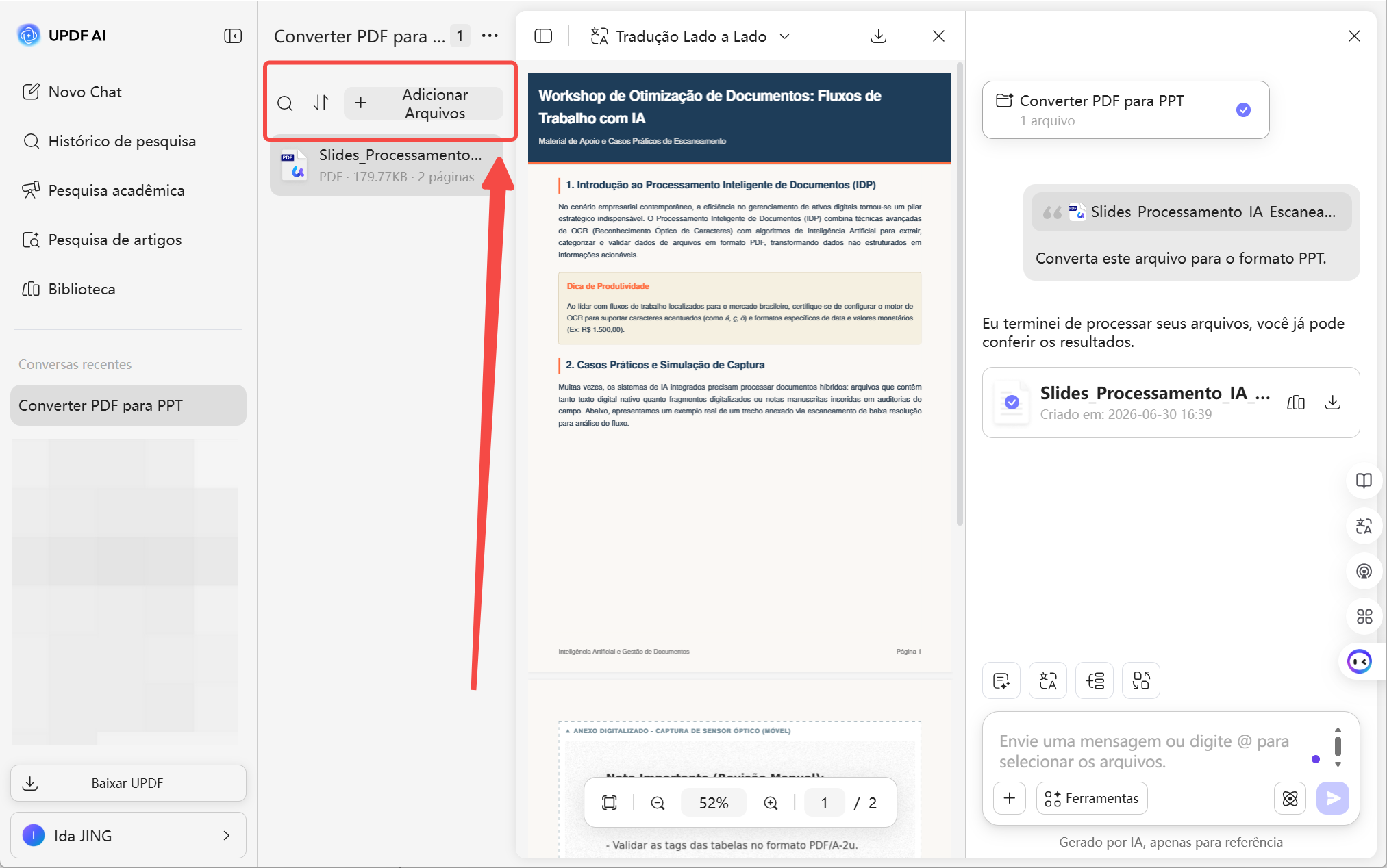 arrastar ou enviar vários arquivos PDF