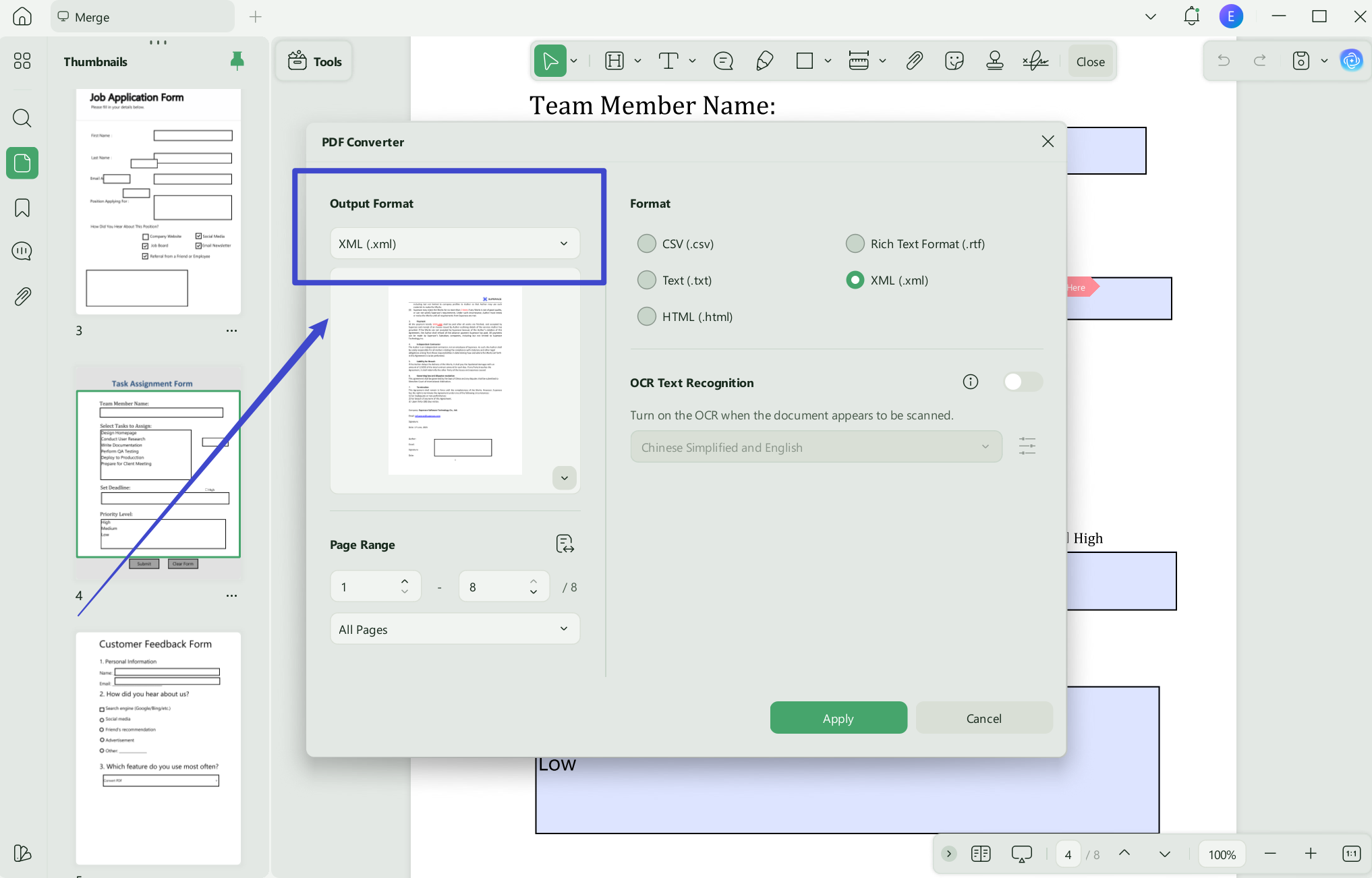Convert PDF to XML using UPDF