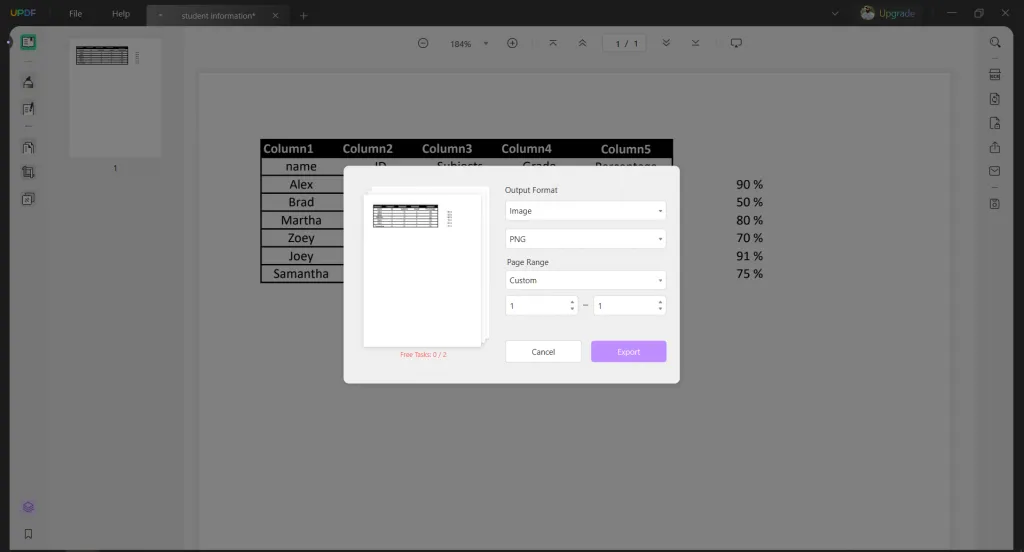 Exportar pdf a png usando updf en windows