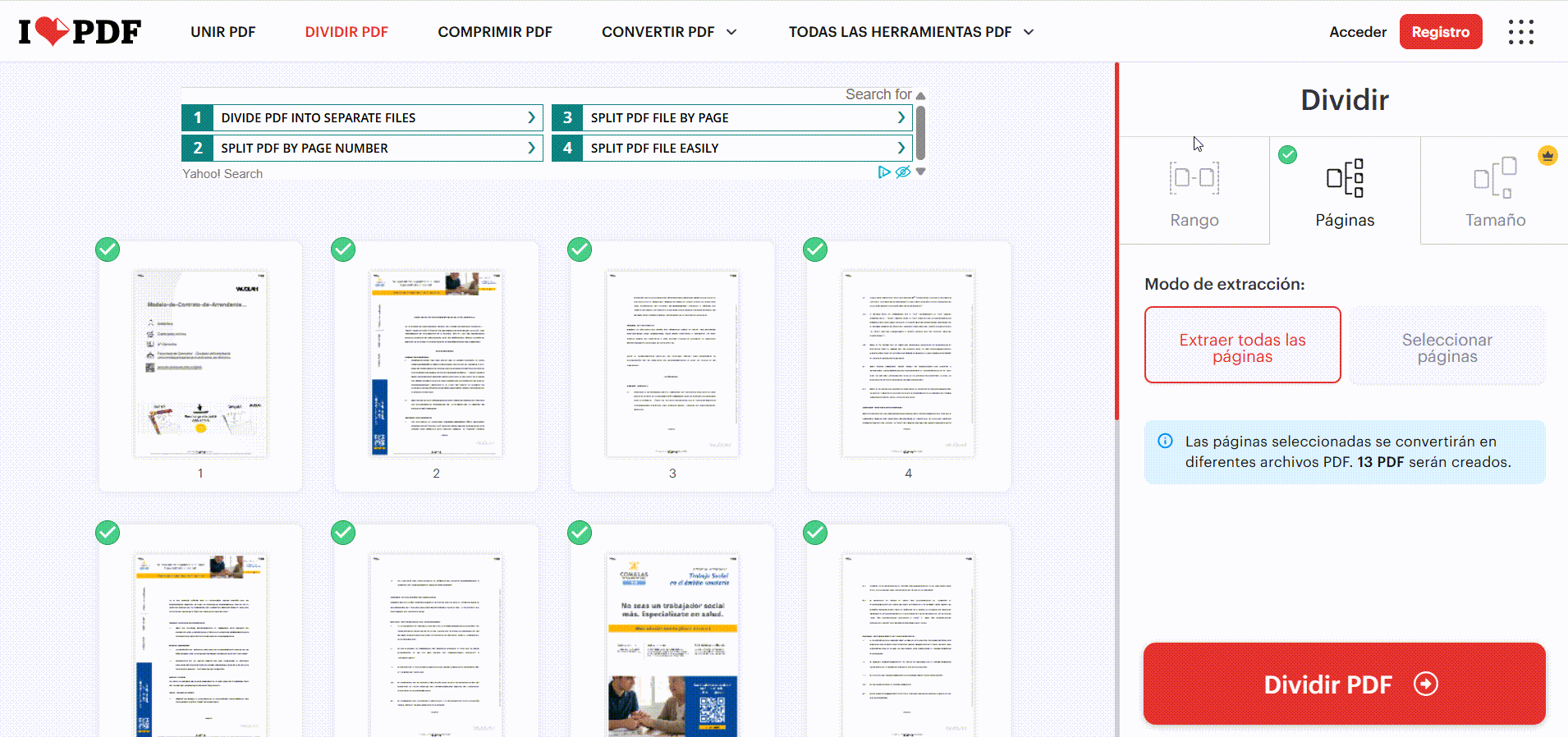 Seleccionar y extraer páginas de un PDF con iLovePDF