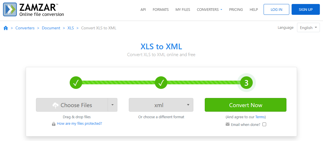 convertire XLS in XML tramite Zamzar