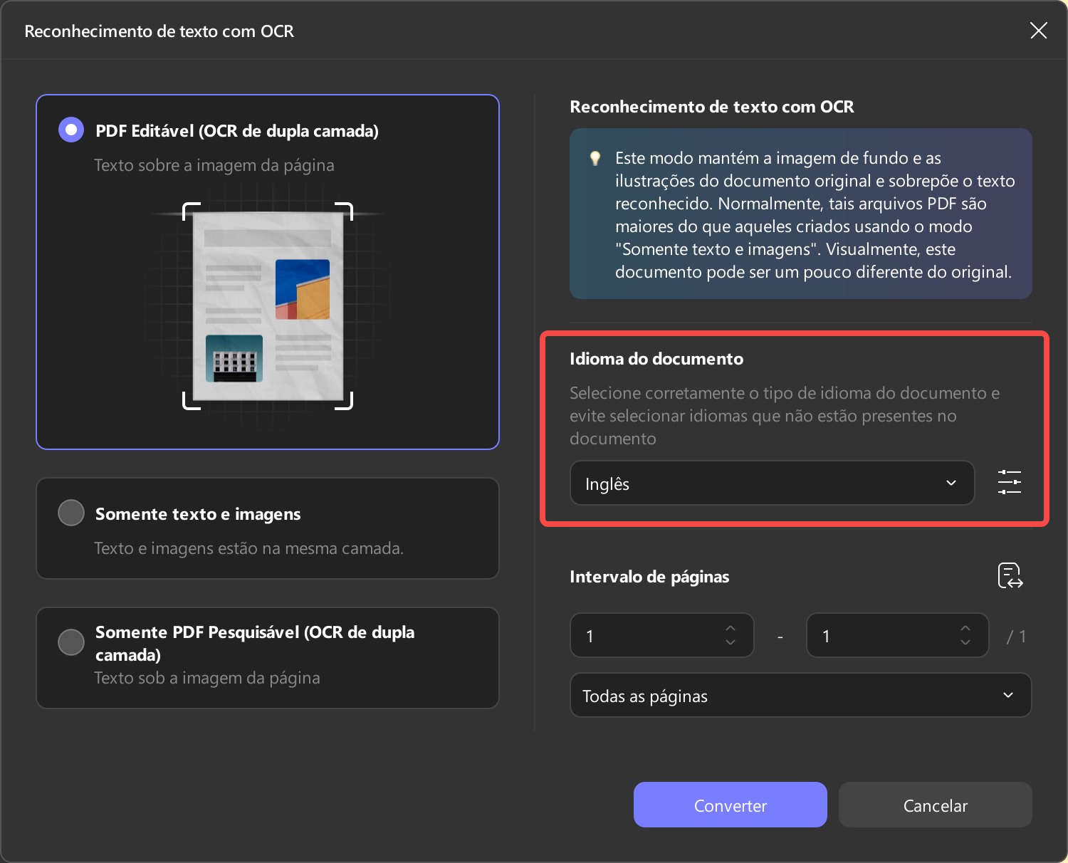 idioma do documento