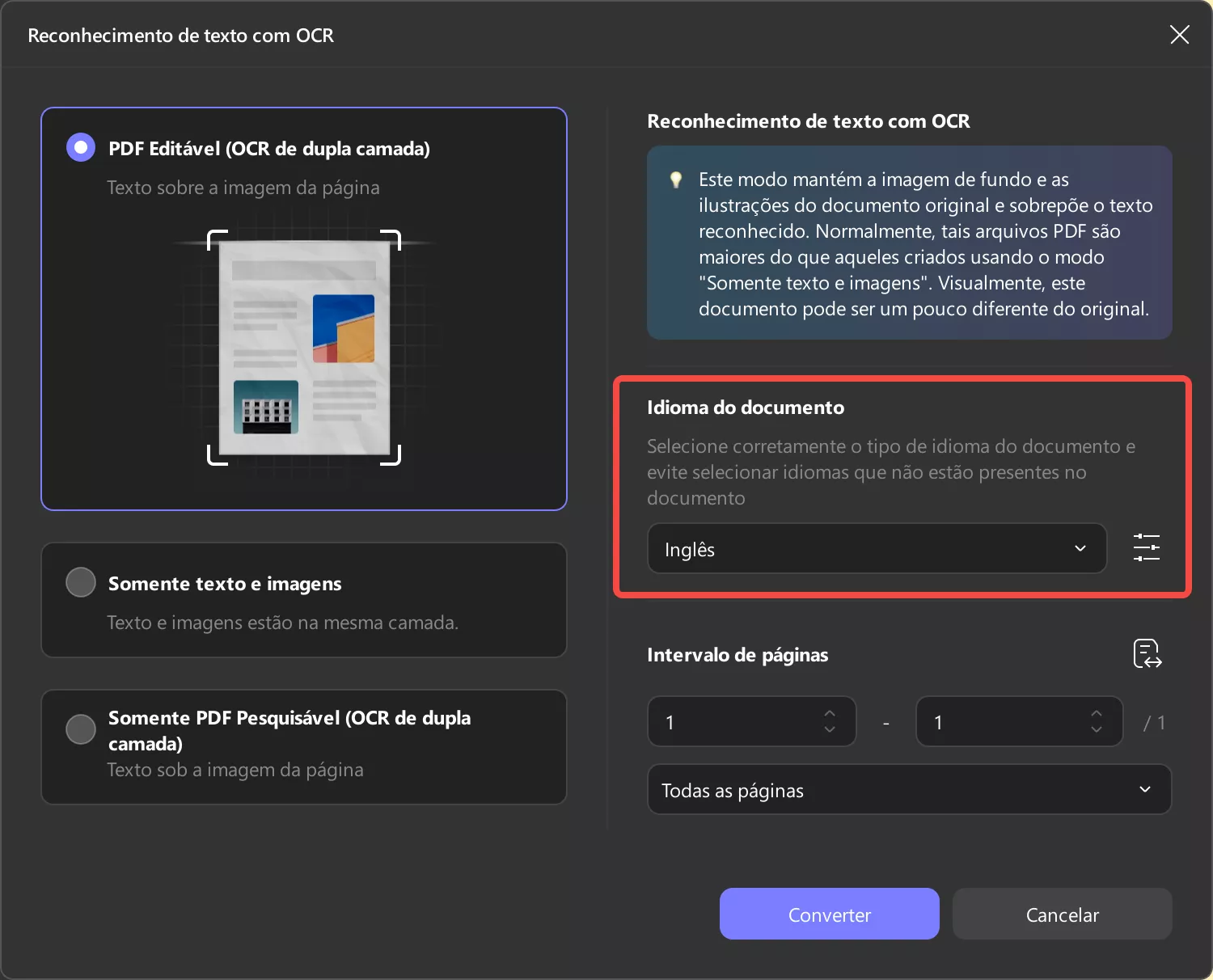 idioma do documento