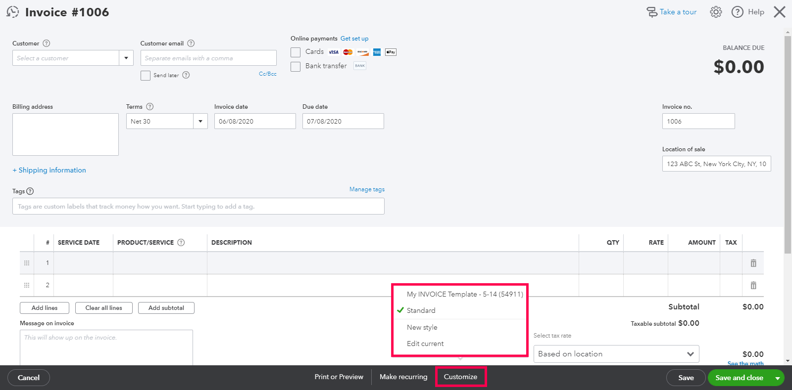 edit invoice in quickbooks
