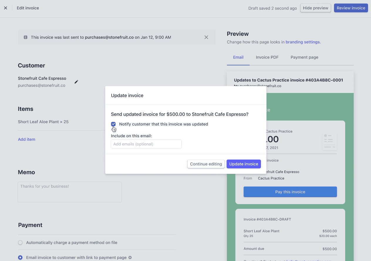 edit invoice in stripe