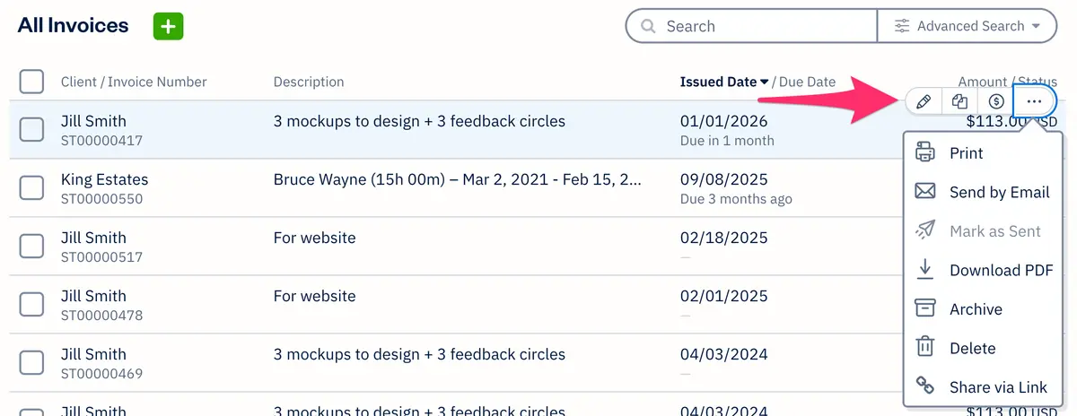 edit invoice in freshbooks