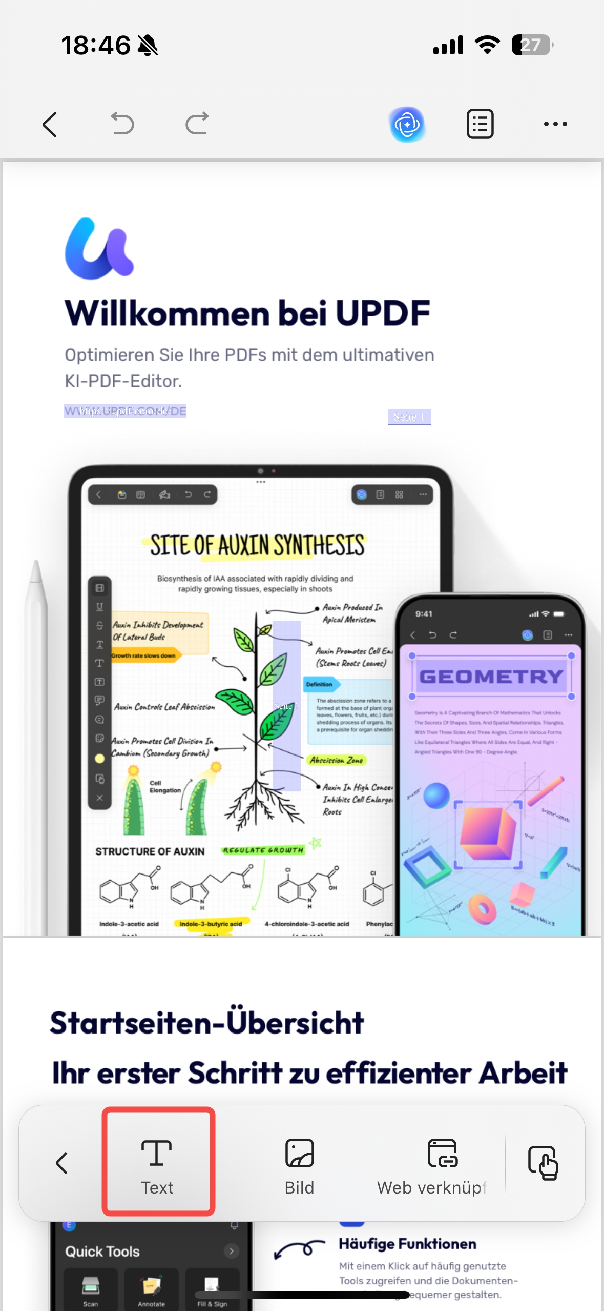 PDF Text auf dem iPhone mit UPDF bearbeiten