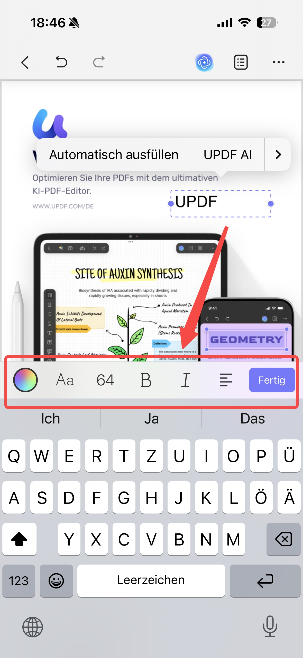 PDF Text auf dem iPhone mit UPDF bearbeiten