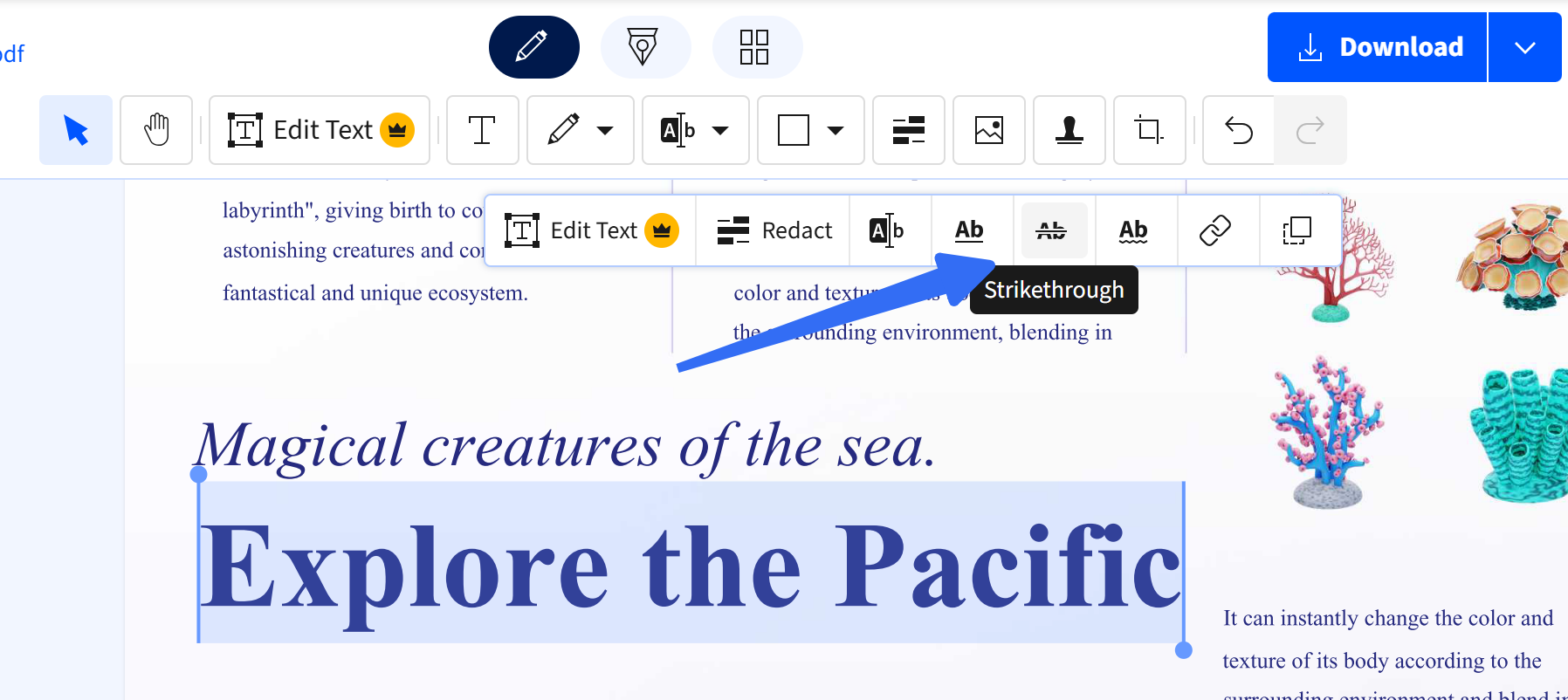 how to strikethrough text in pdf online free