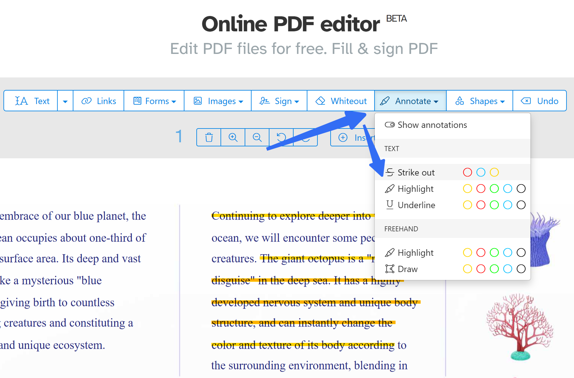strikethrough text in pdf online