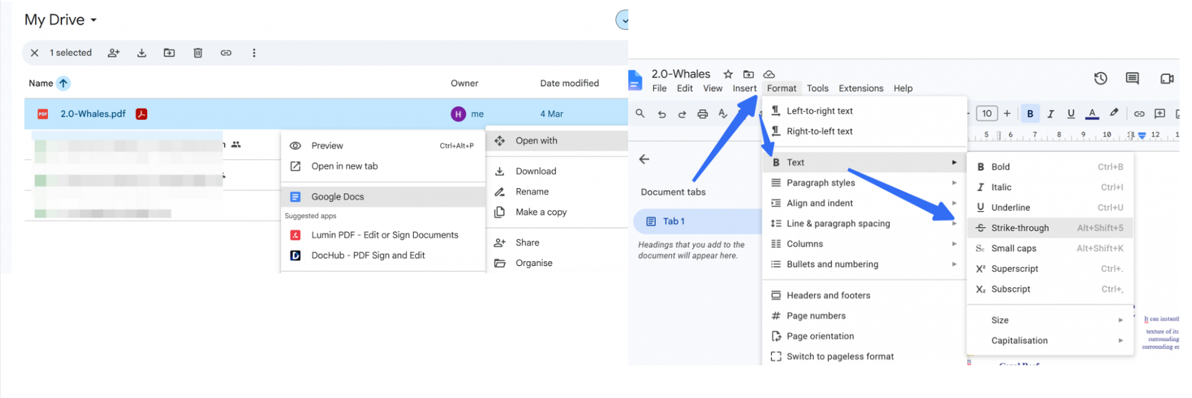strikethrough text in pdf on google drive