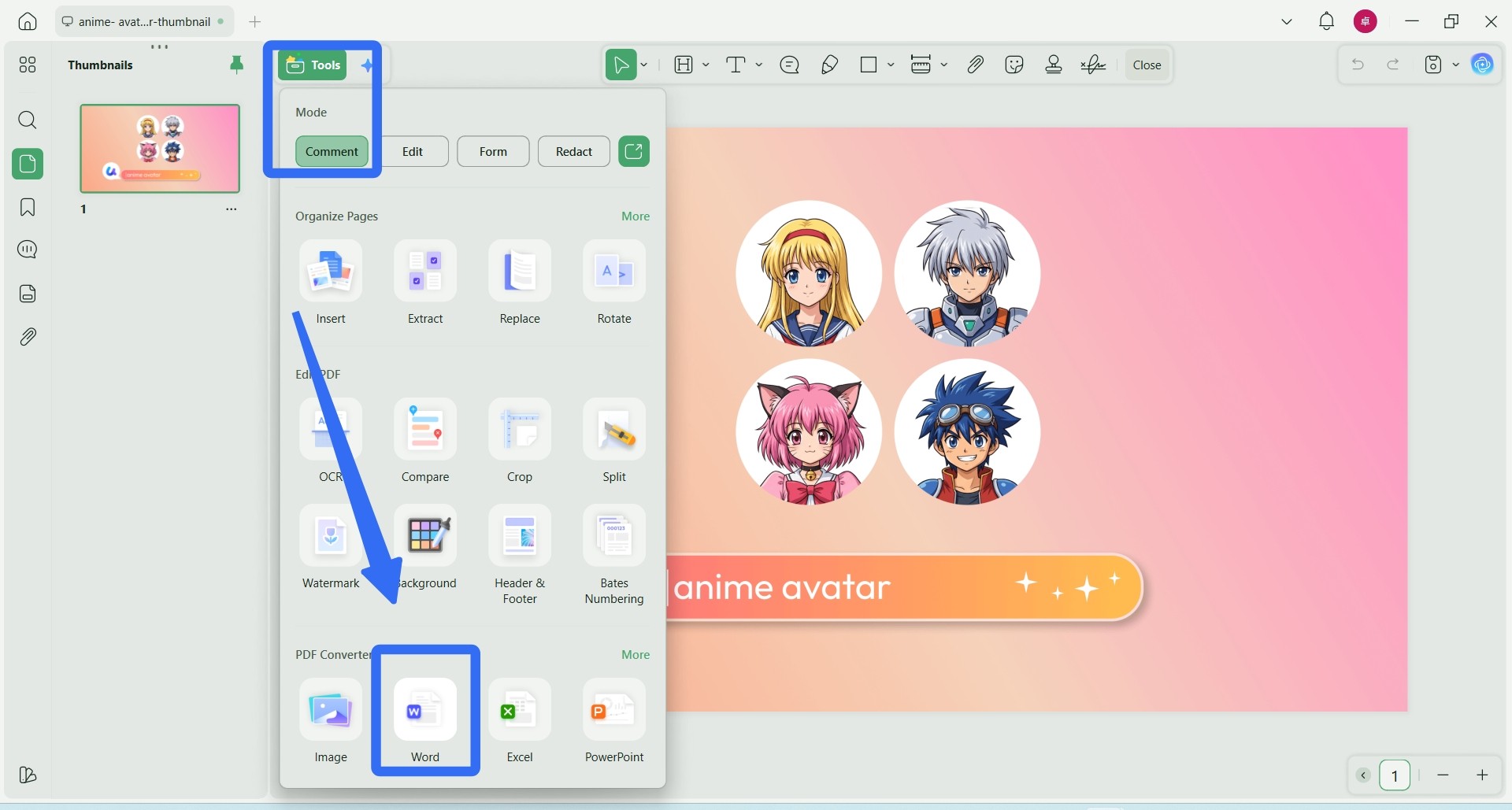 convert png to pdf with updf
