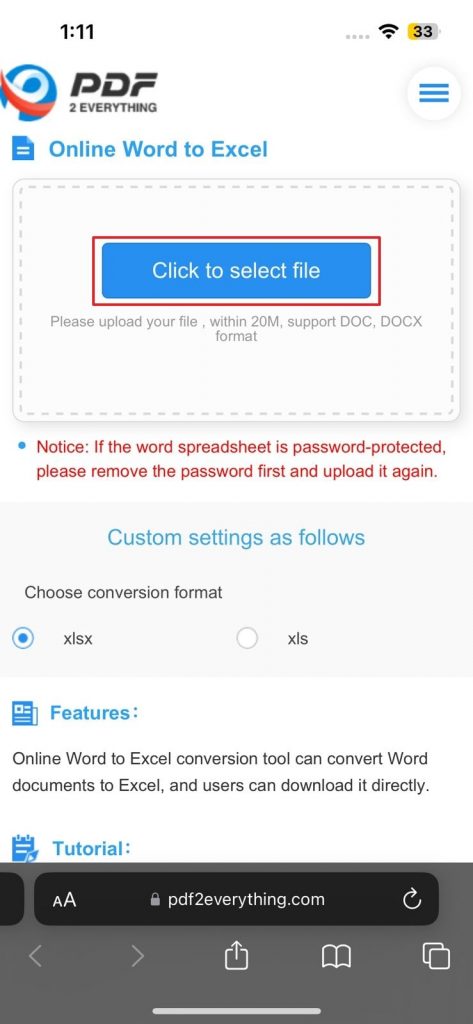 iPhoneでWordをExcelに変換する