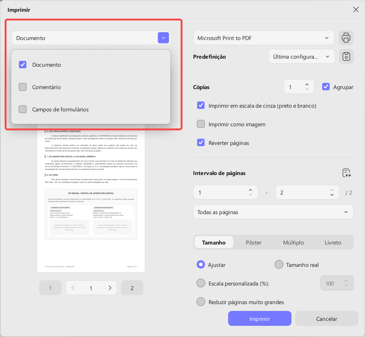 Usar “Imprimir em PDF” para achatar PDF rapidamente